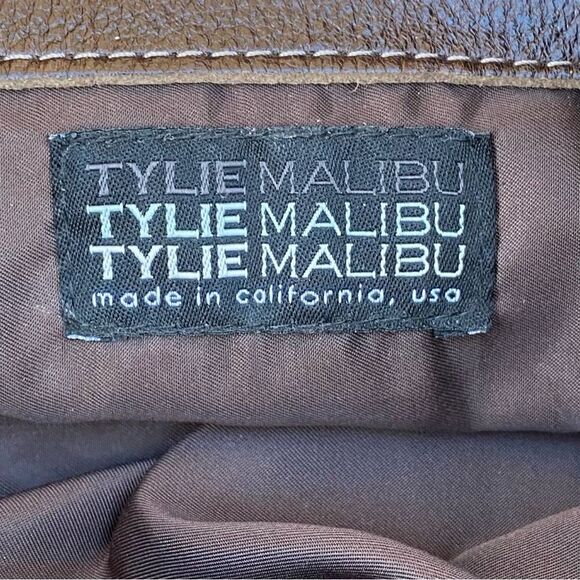 Tylie Malibu Cream & Brown Leather Hobo Expandable Tote Bag Braided Handle Y2K - Picture 5 of 9